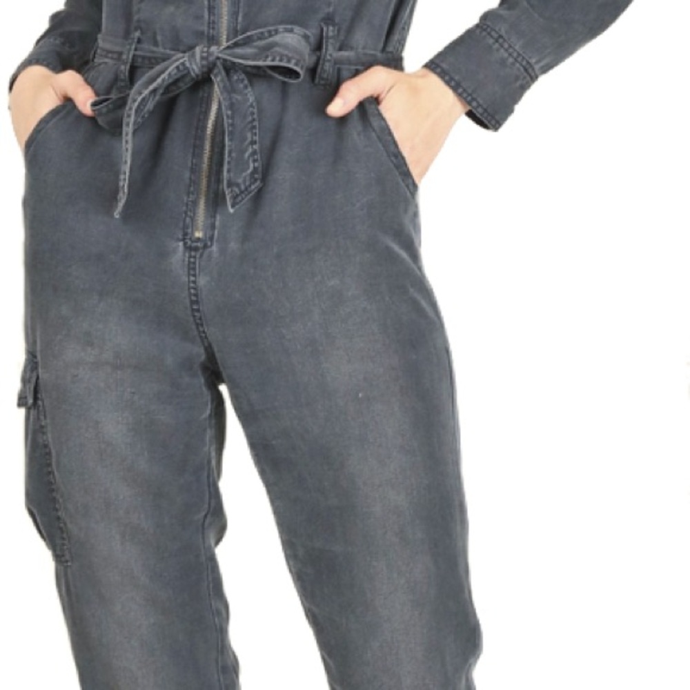 Vintage Havana Dark Navy Zip-Up Utility Jumpsuit with Tie Belt - Picture 6 of 6